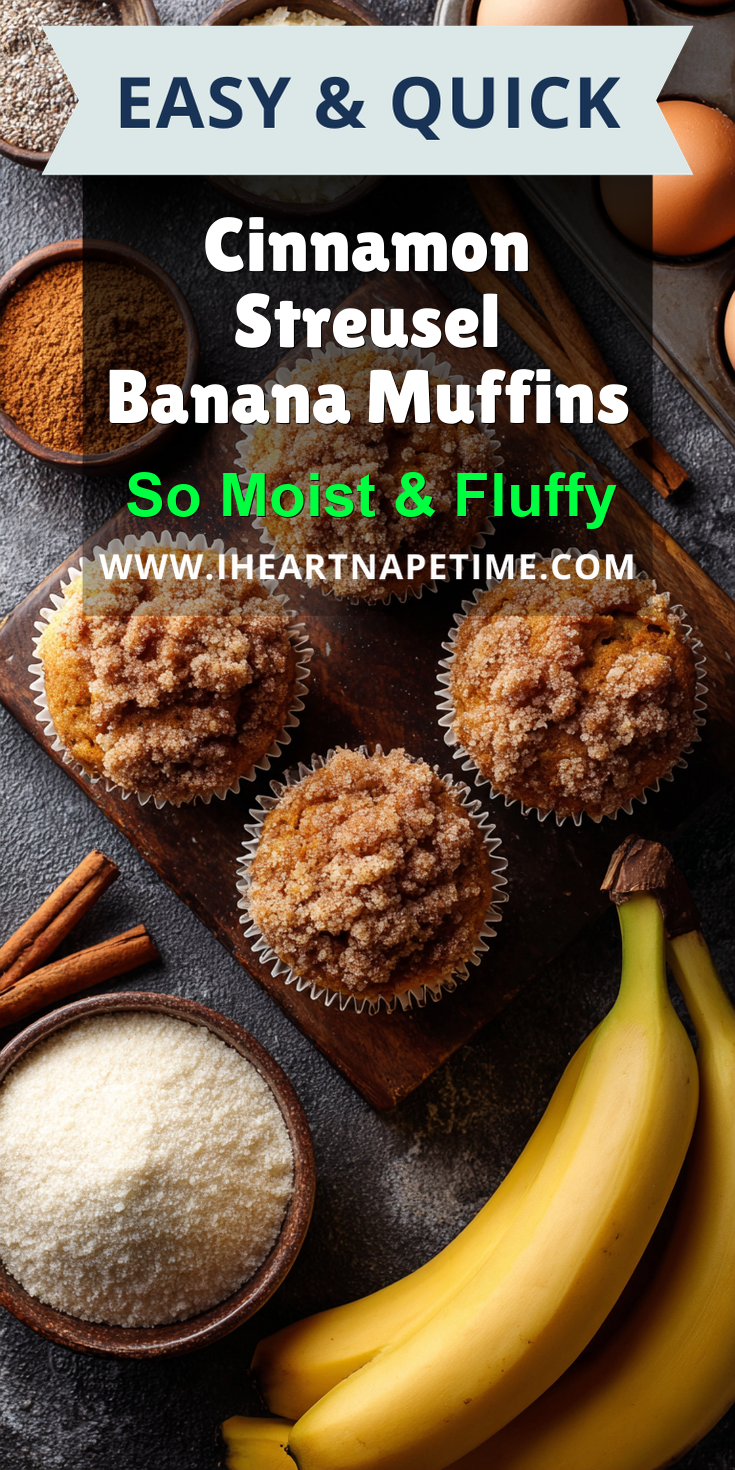 Cinnamon Streusel Banana Muffins served warm with cozy spices