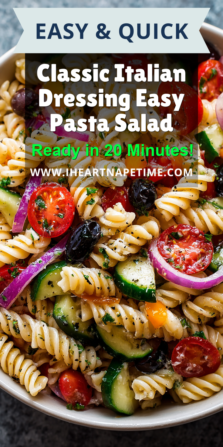 Classic Italian Dressing Easy Pasta Salad served warm with cozy spices