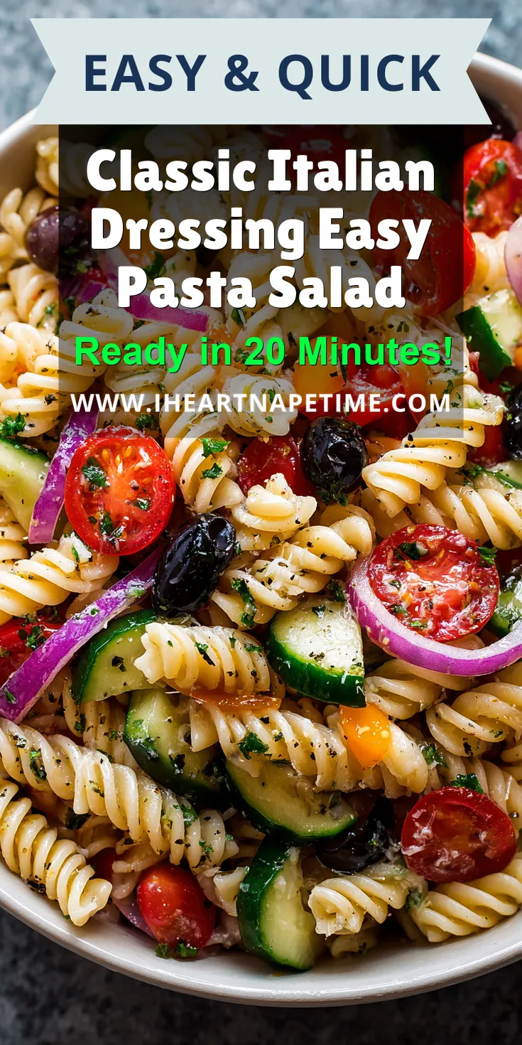 Classic Italian Dressing Easy Pasta Salad served warm with cozy spices