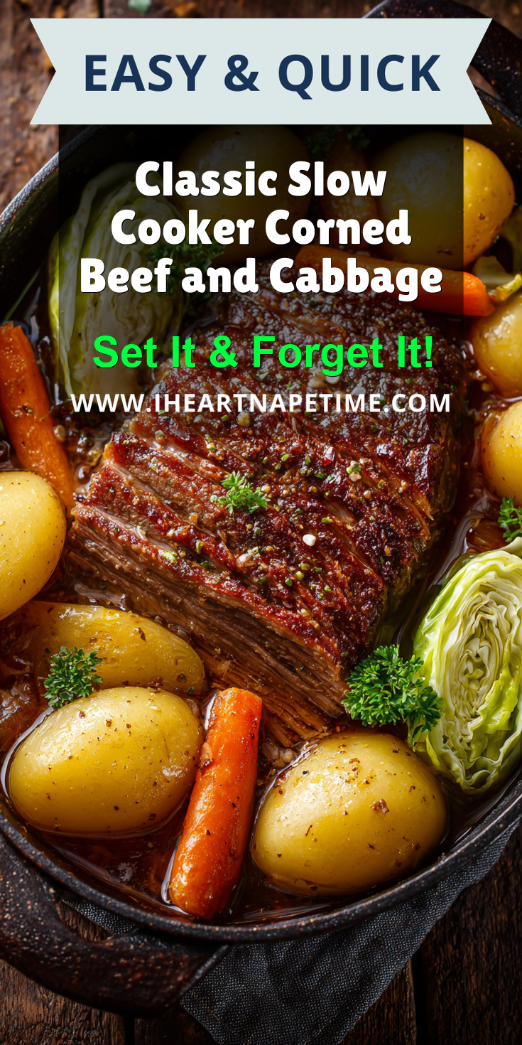 Classic Slow Cooker Corned Beef and Cabbage served warm with cozy spices