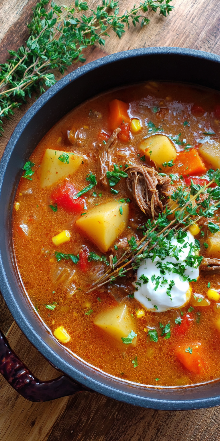 Corned Beef Potato Soup Chowder served warm with cozy spices