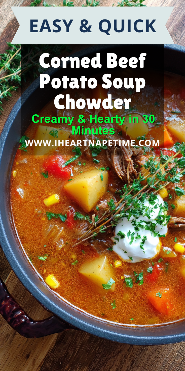 Corned Beef Potato Soup Chowder served warm with cozy spices