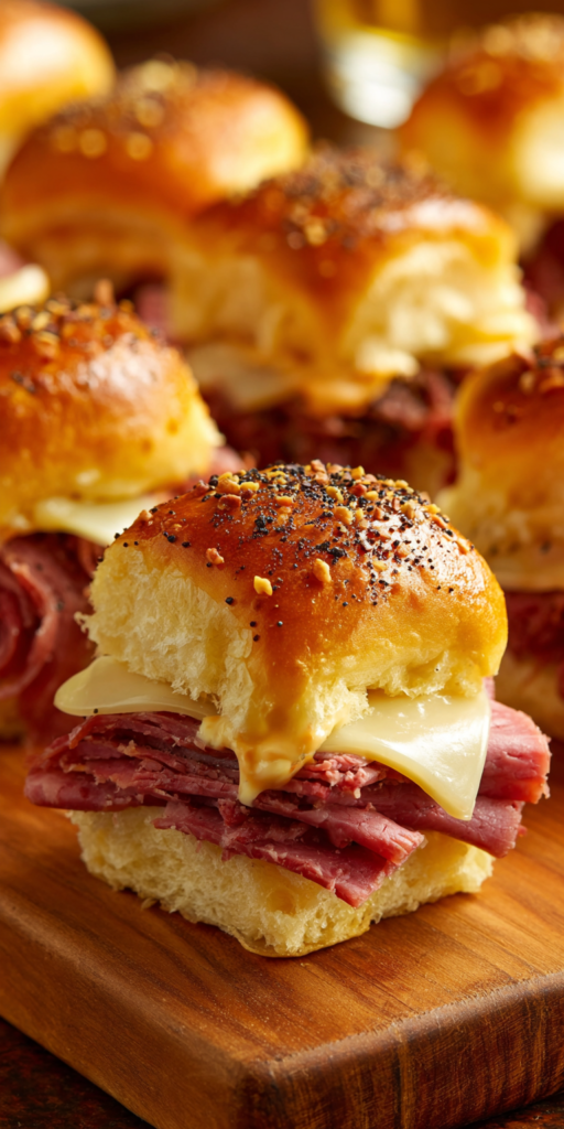 Corned Beef Sliders on Hawaiian Rolls served warm with cozy spices