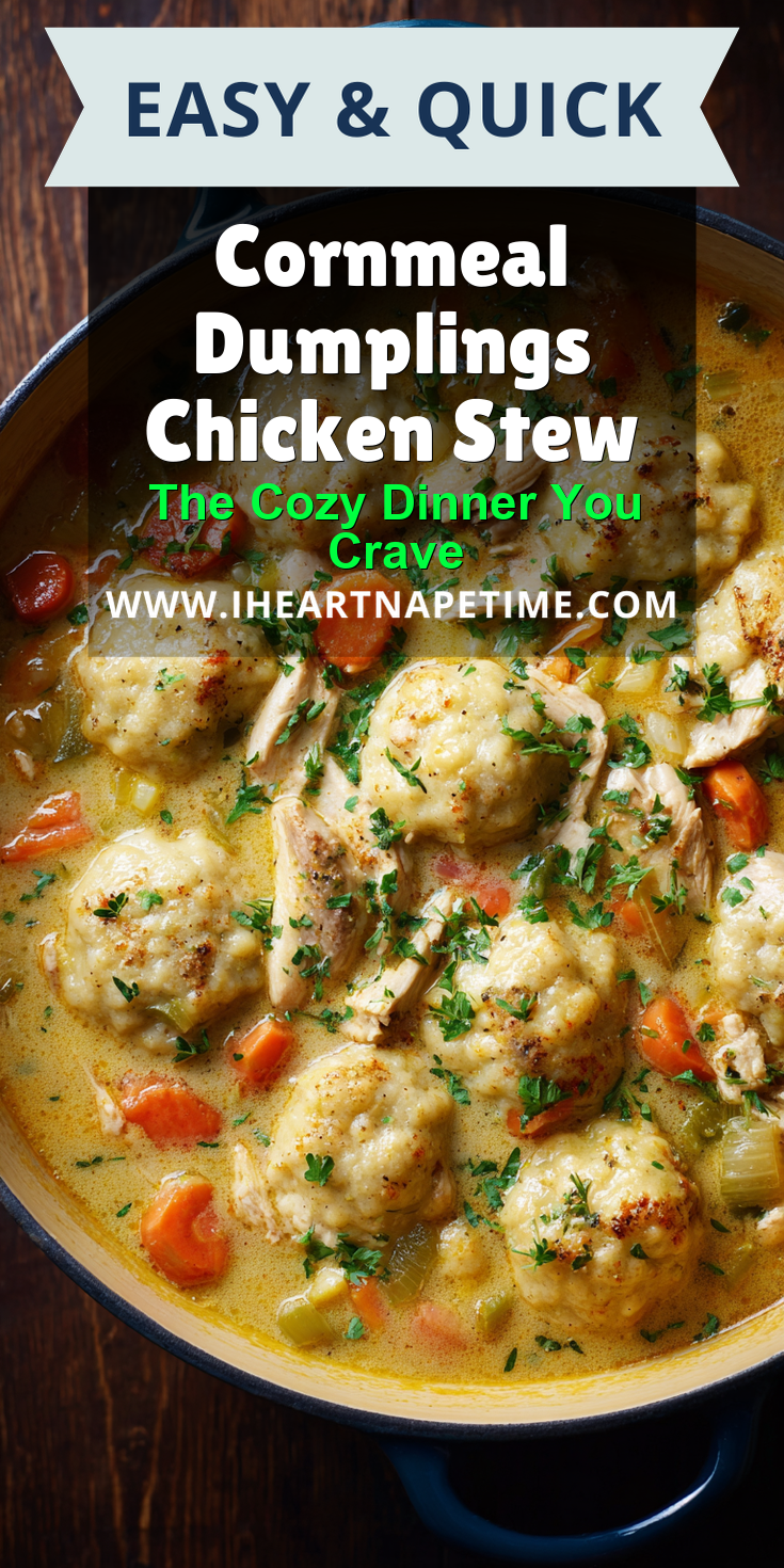 Cornmeal Dumplings Chicken Stew served warm with cozy spices