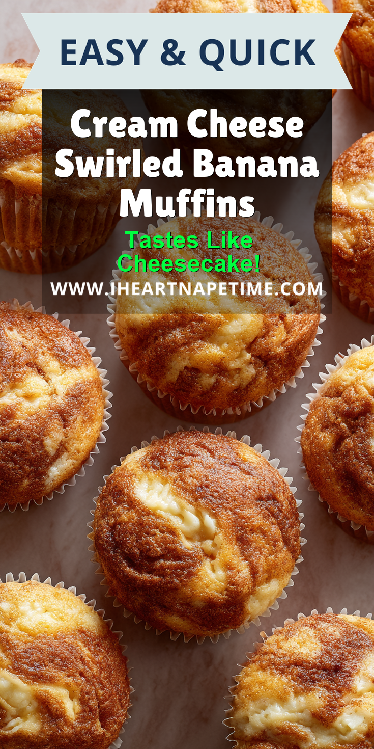 Cream Cheese Swirled Banana Muffins served warm with cozy spices
