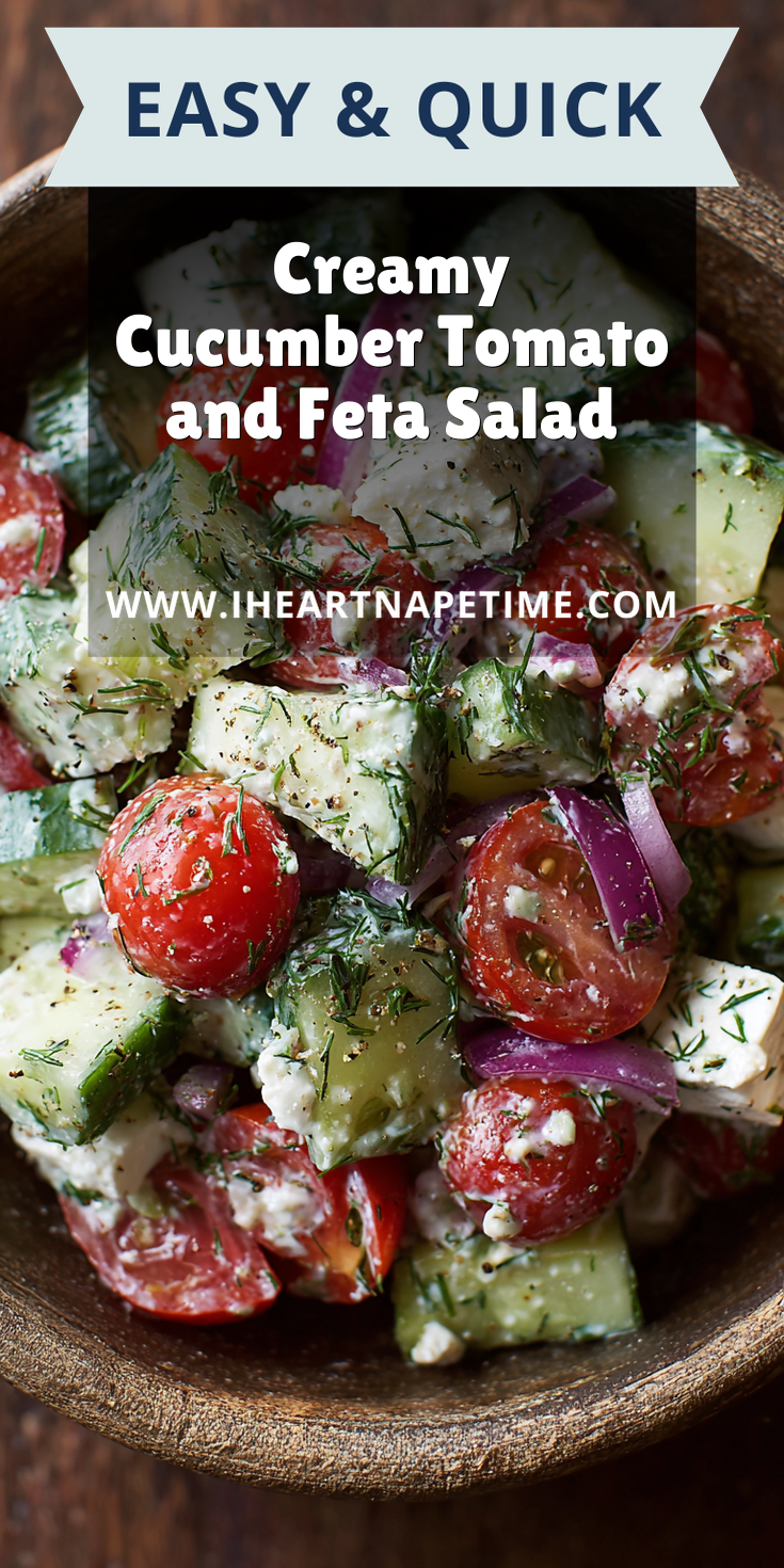 Creamy Cucumber Tomato and Feta Salad served warm with cozy spices