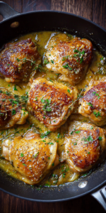 Creamy Garlic Butter Easy Chicken Thighs served warm with cozy spices