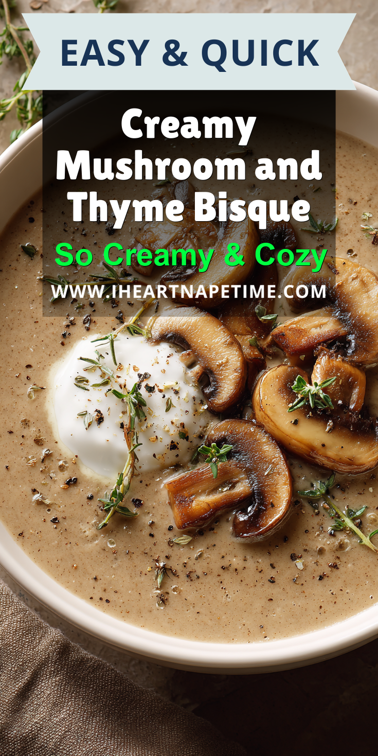 Creamy Mushroom and Thyme Bisque served warm with cozy spices