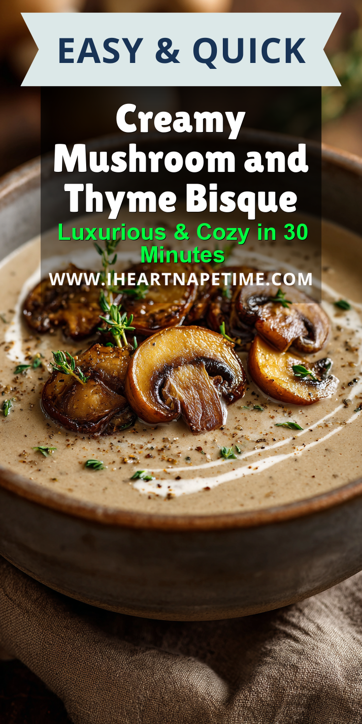 Creamy Mushroom and Thyme Bisque served warm with cozy spices