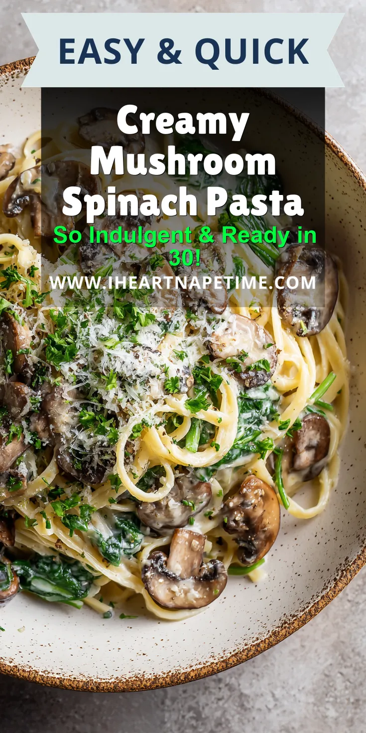 Creamy Mushroom Spinach Pasta served warm with cozy spices