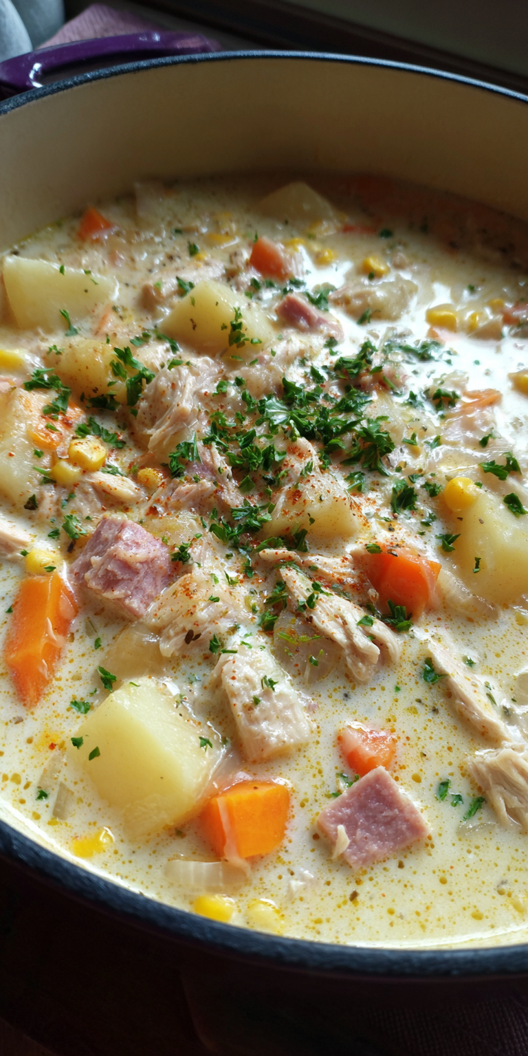Creamy Potato and Ham Soup served warm with cozy spices