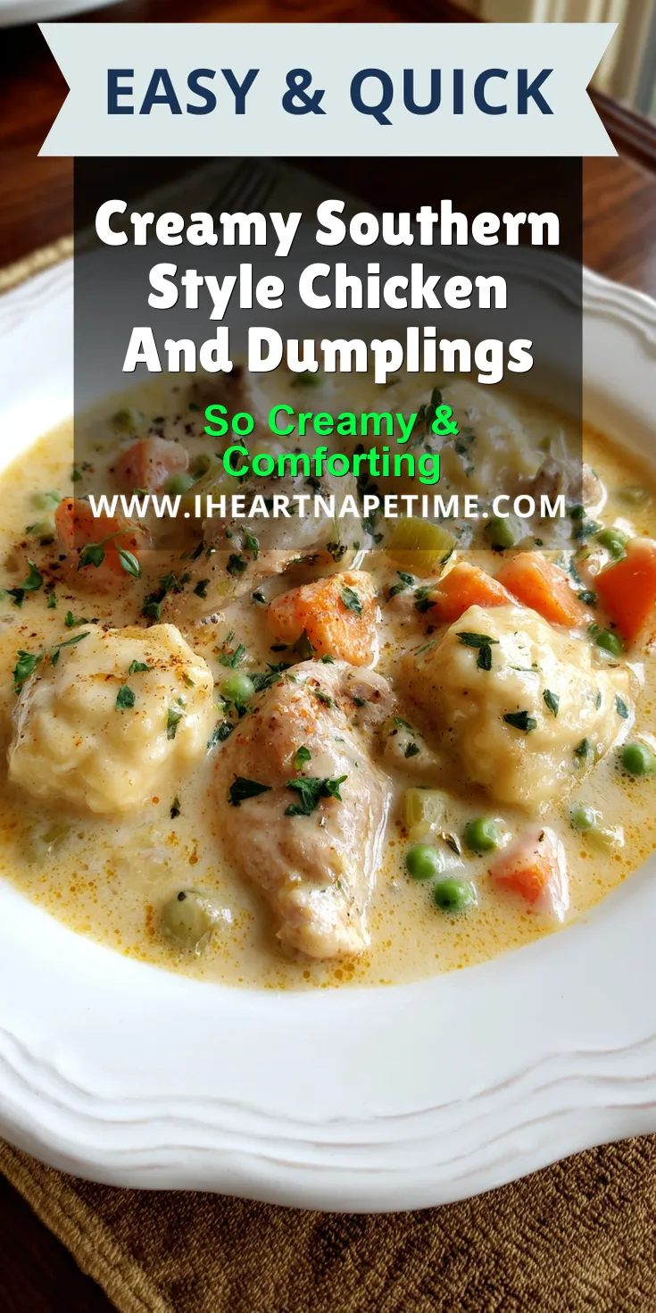 Creamy Southern Style Chicken And Dumplings served warm with cozy spices