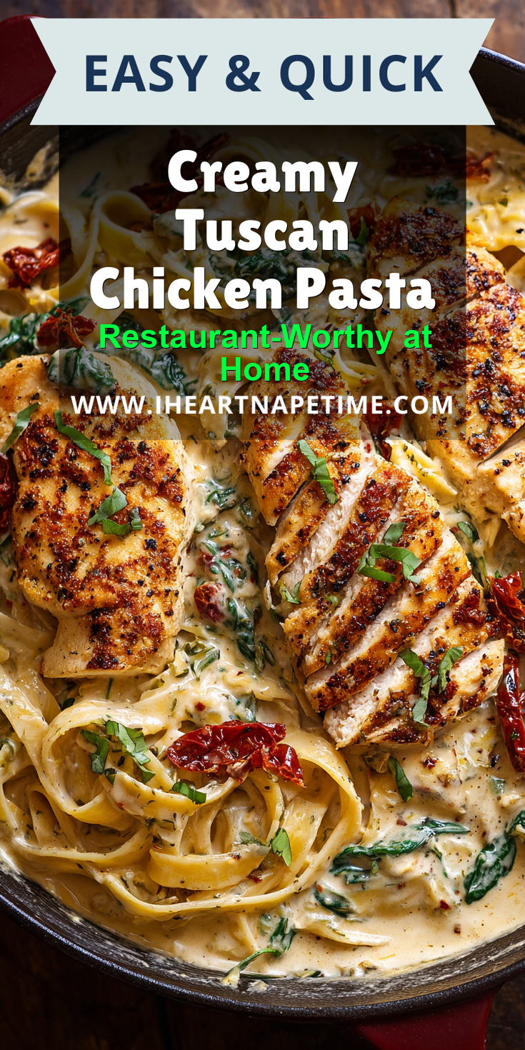 Creamy Tuscan Chicken Pasta served warm with cozy spices