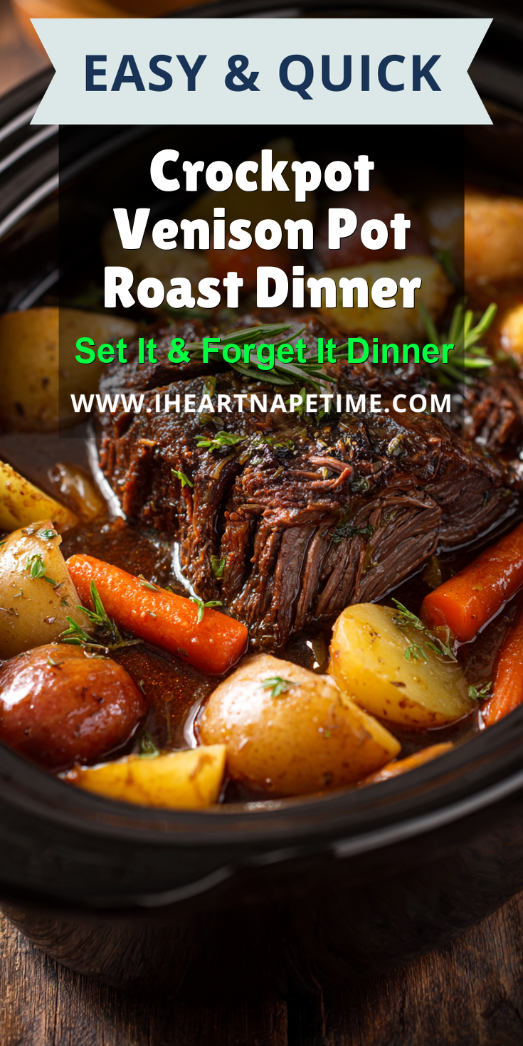 Crockpot Venison Pot Roast Dinner served warm with cozy spices