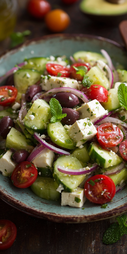 Cucumber Avocado Mediterranean Salad Recipe