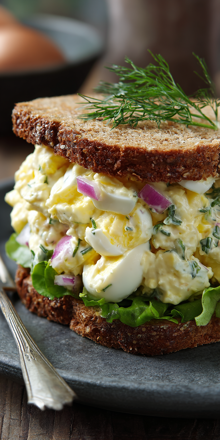 Egg Salad Sandwich Healthy Lunch served warm with cozy spices