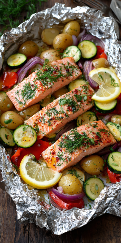 Foil Packet Salmon with Veggies Recipe