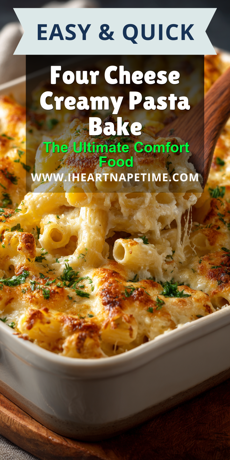 Four Cheese Creamy Pasta Bake served warm with cozy spices