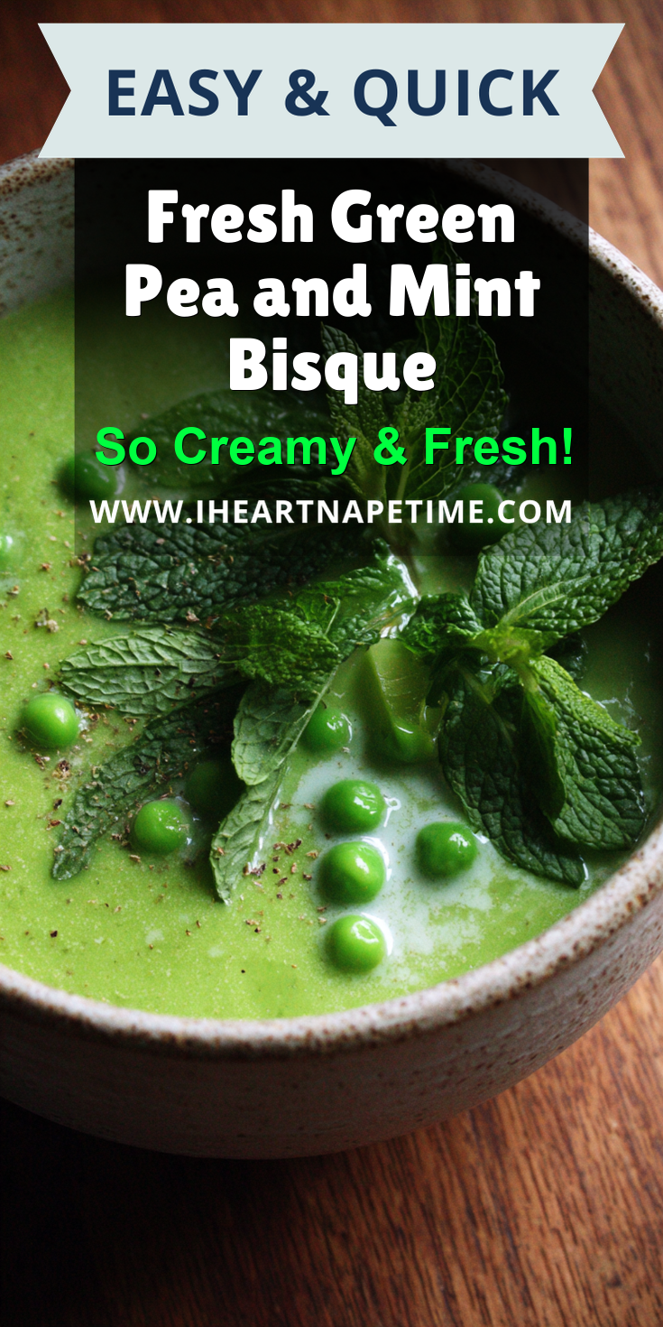Fresh Green Pea and Mint Bisque served warm with cozy spices
