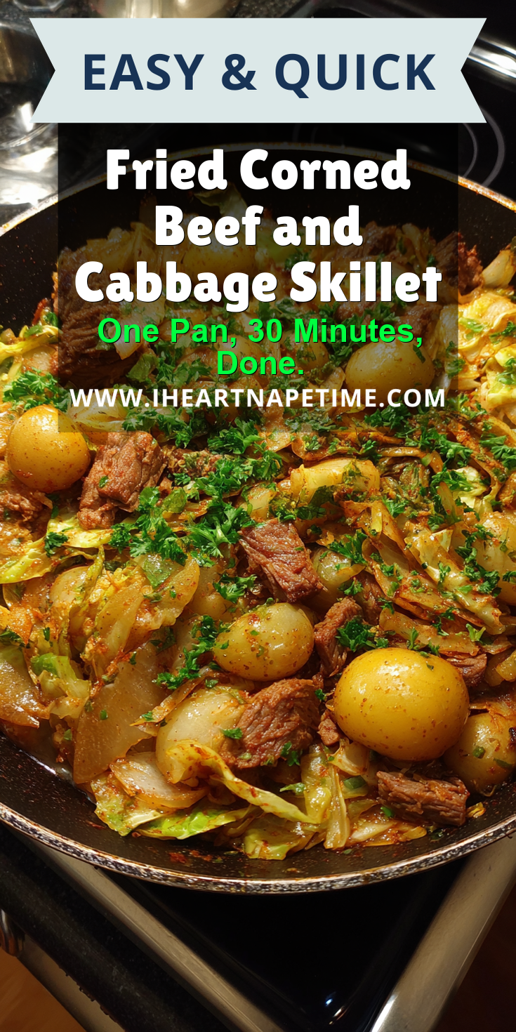 Fried Corned Beef and Cabbage Skillet served warm with cozy spices