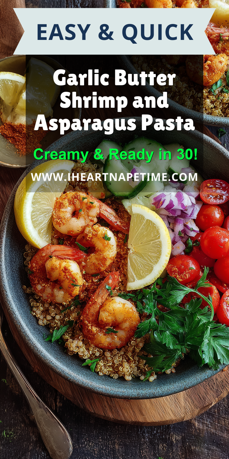 Garlic Butter Shrimp and Asparagus Pasta served warm with cozy spices