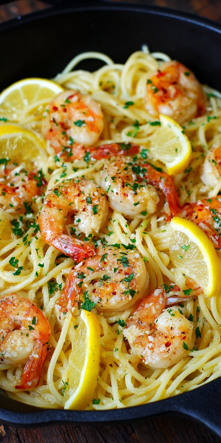 Garlic Butter Shrimp Scampi Quick Dinner served warm with cozy spices