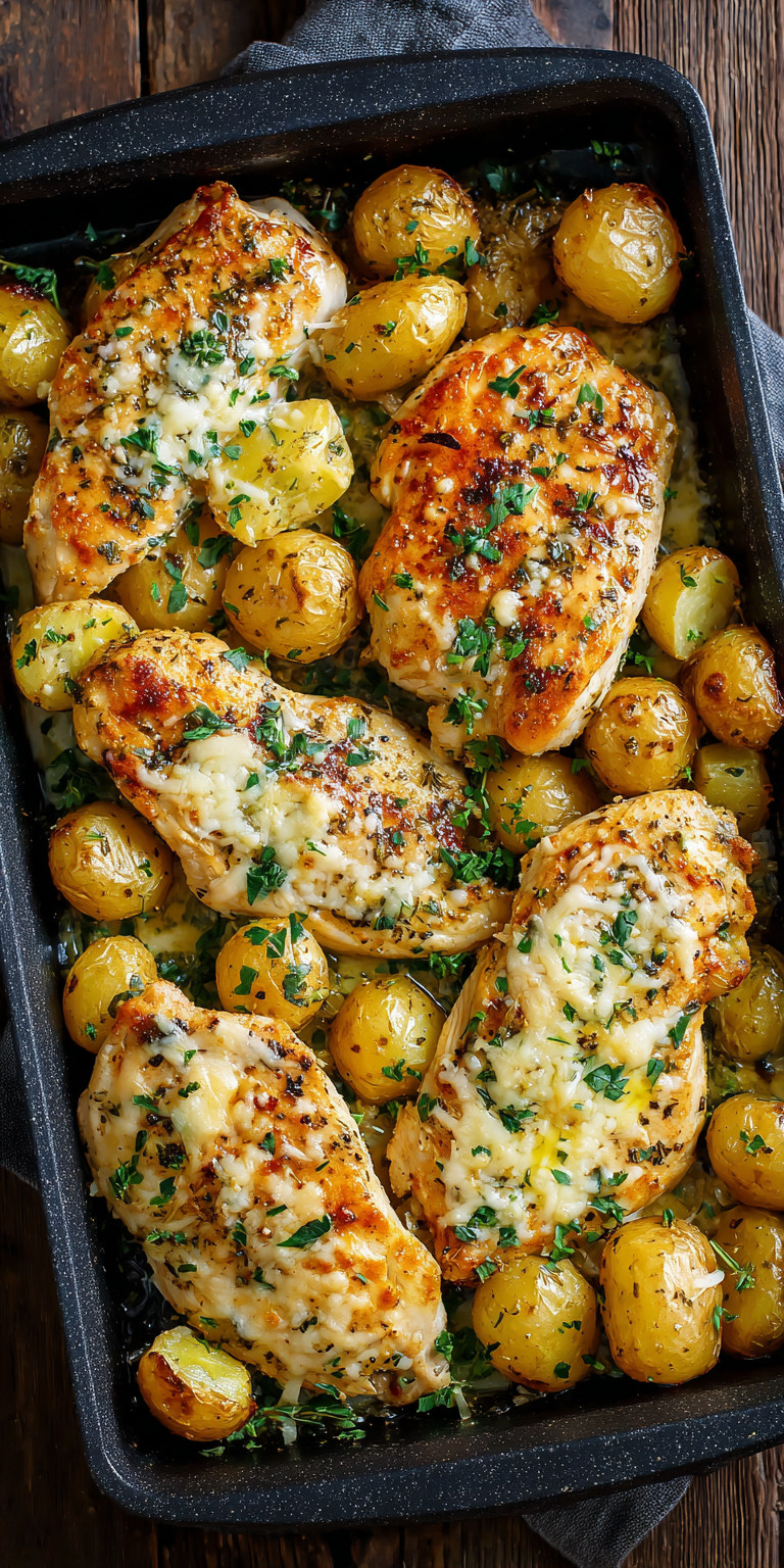 Garlic Parmesan Chicken and Potatoes served warm with cozy spices