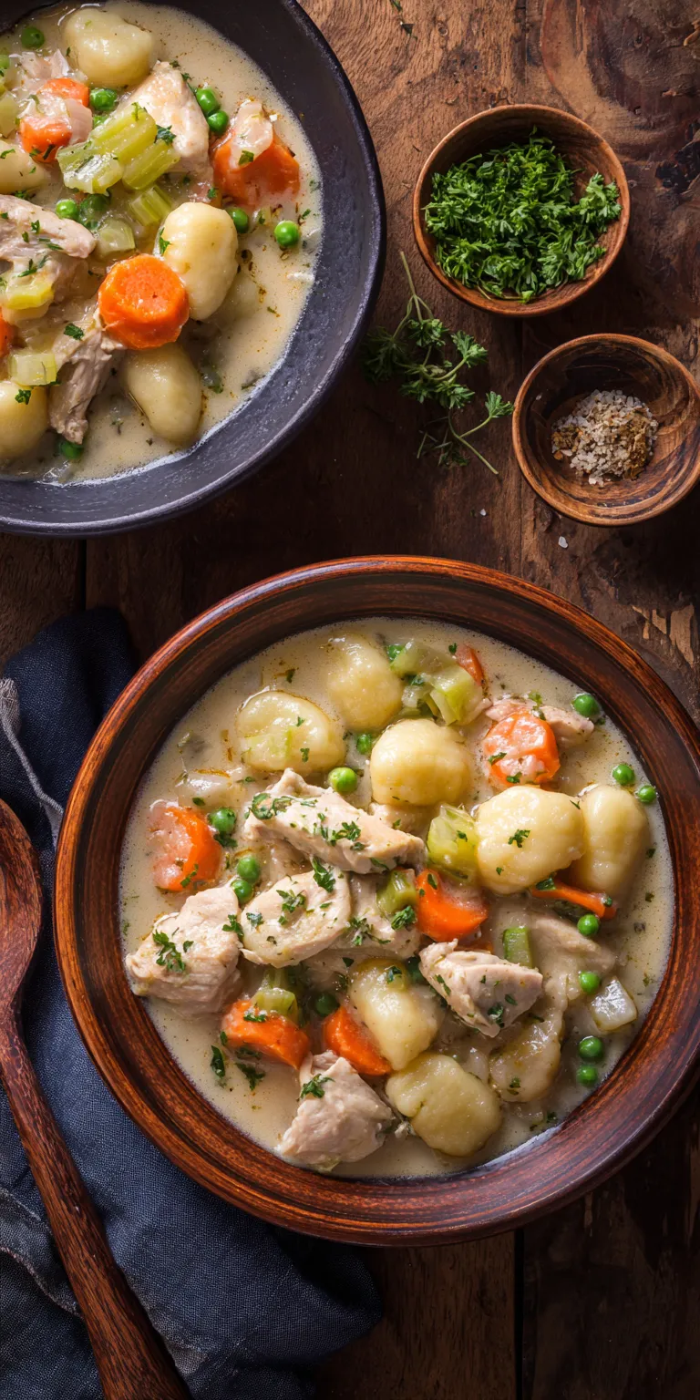 Gnocchi Style Chicken And Dumplings served warm with cozy spices