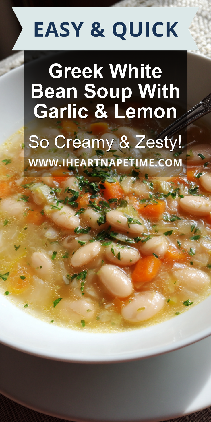 Greek White Bean Soup With Garlic & Lemon served warm with cozy spices