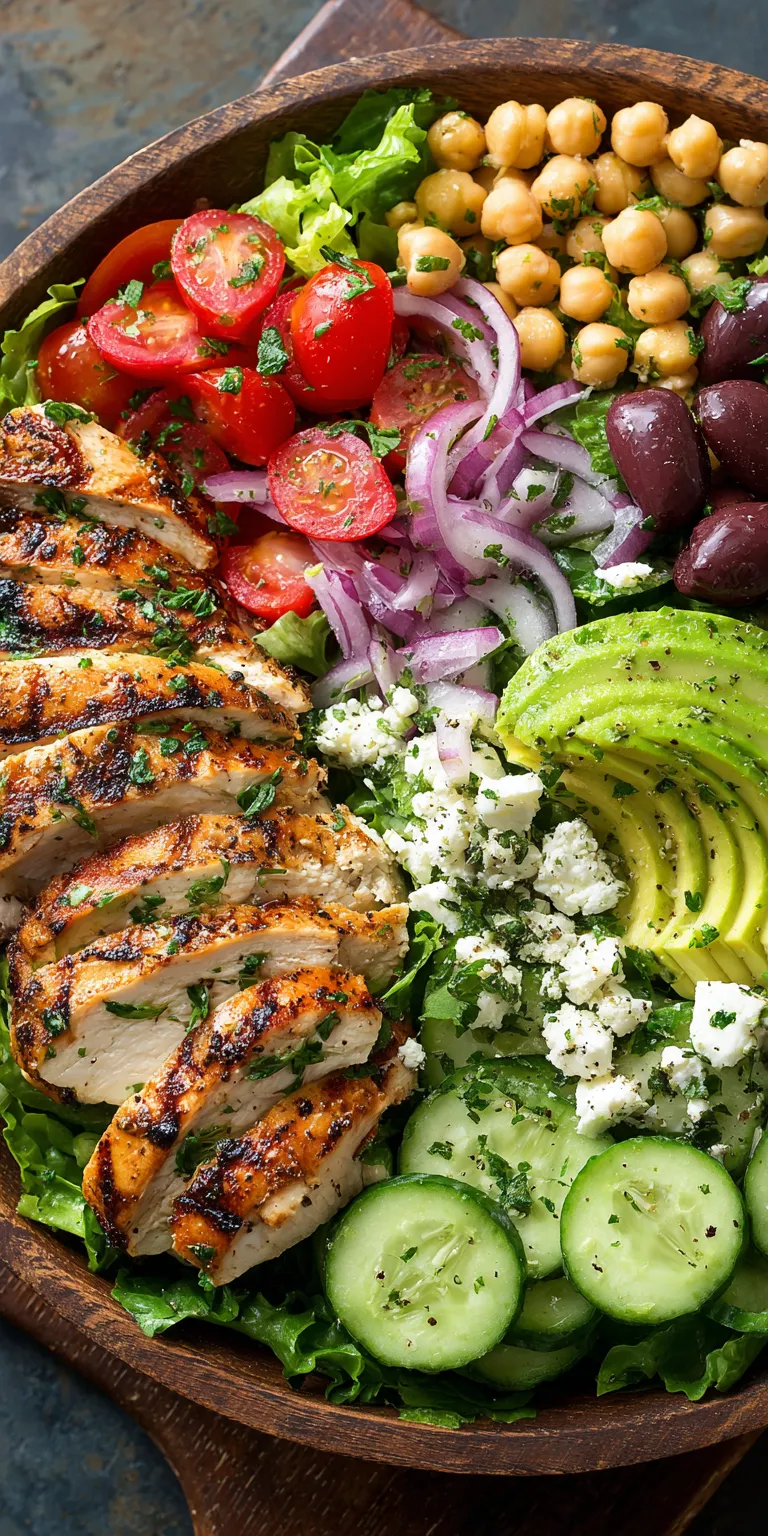 Grilled Chicken and Avocado Mediterranean Bowl served warm with cozy spices