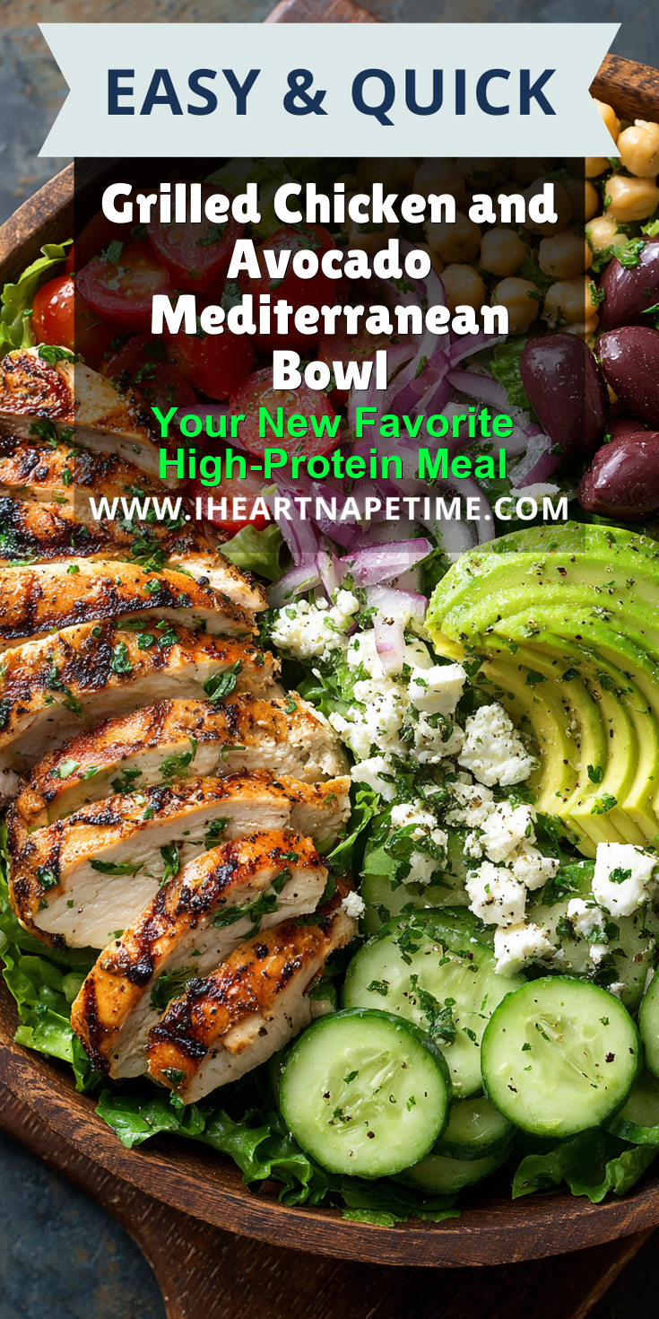 Grilled Chicken and Avocado Mediterranean Bowl served warm with cozy spices