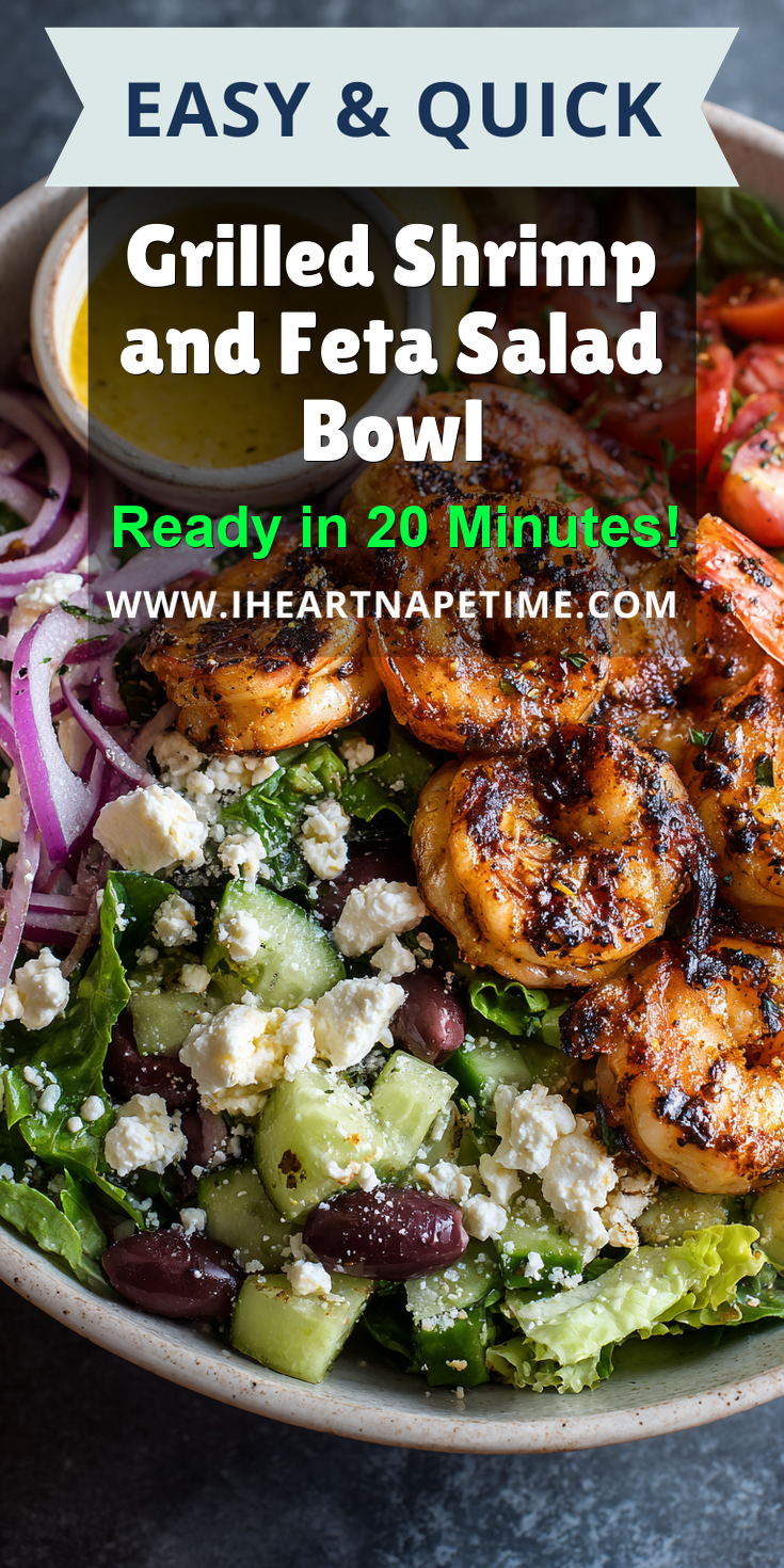 Grilled Shrimp and Feta Salad Bowl served warm with cozy spices