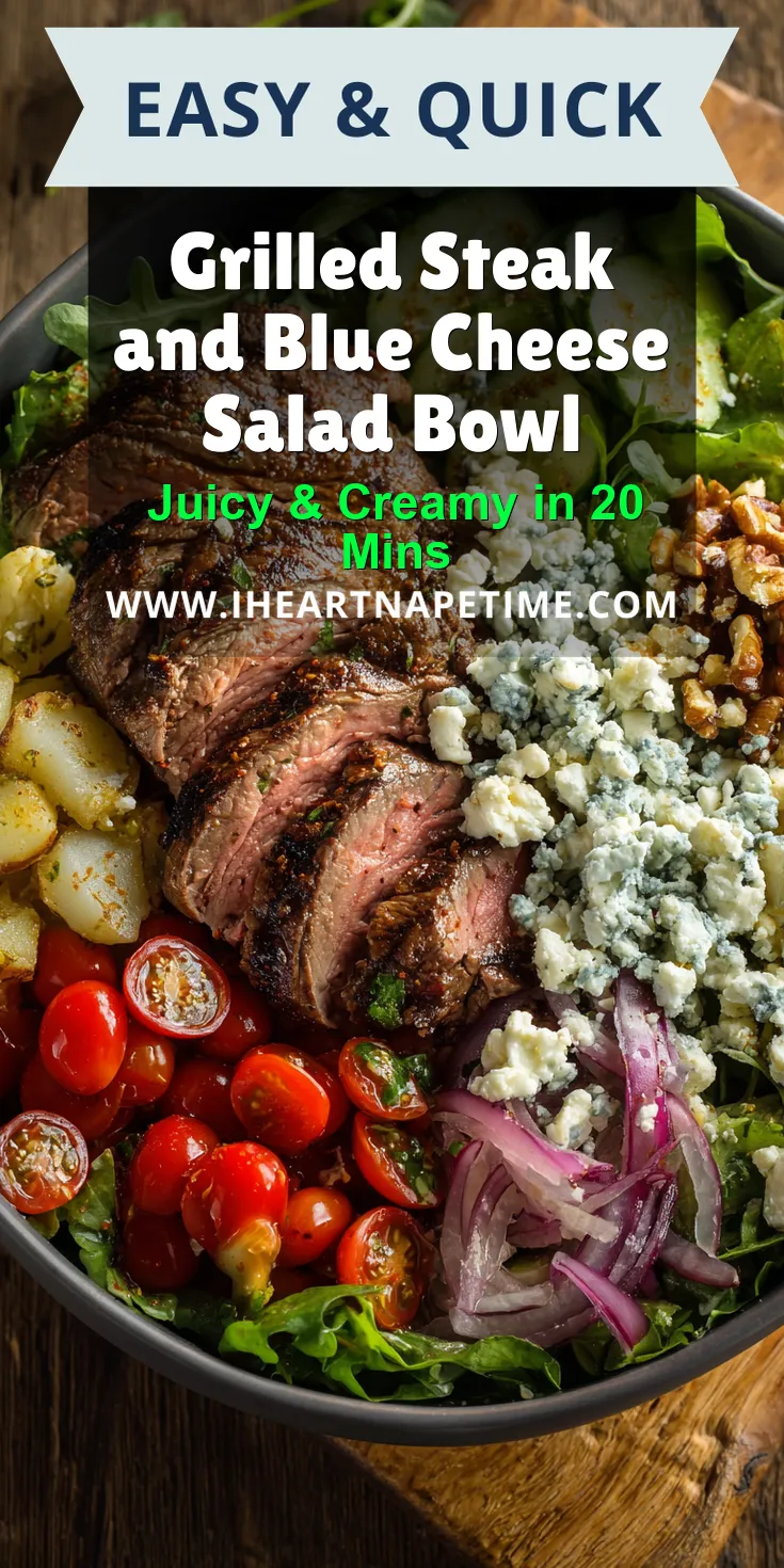 Grilled Steak and Blue Cheese Salad Bowl served warm with cozy spices