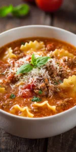 Lazy Lasagna Soup Crockpot Meal served warm with cozy spices