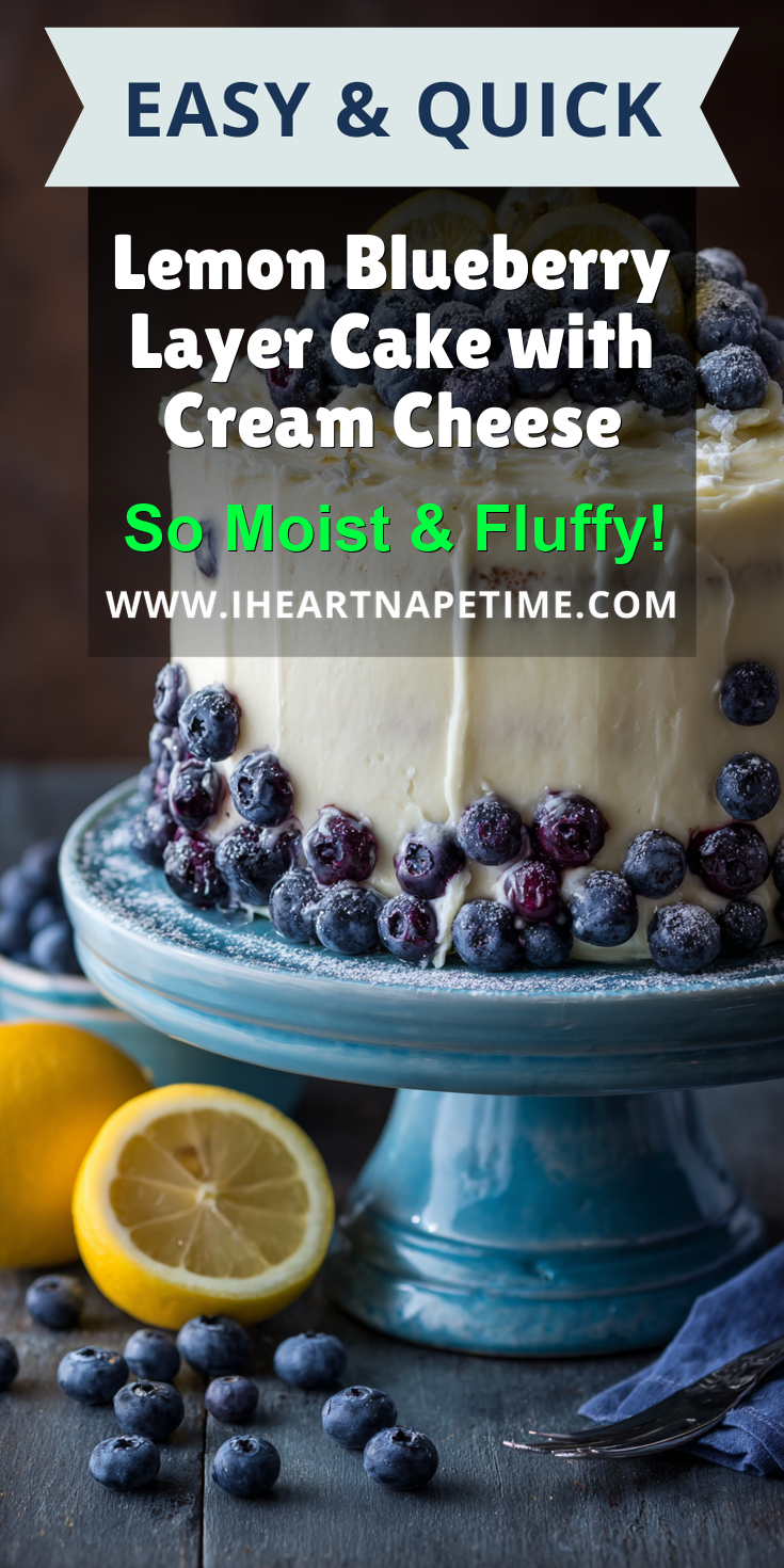 Lemon Blueberry Layer Cake with Cream Cheese served warm with cozy spices