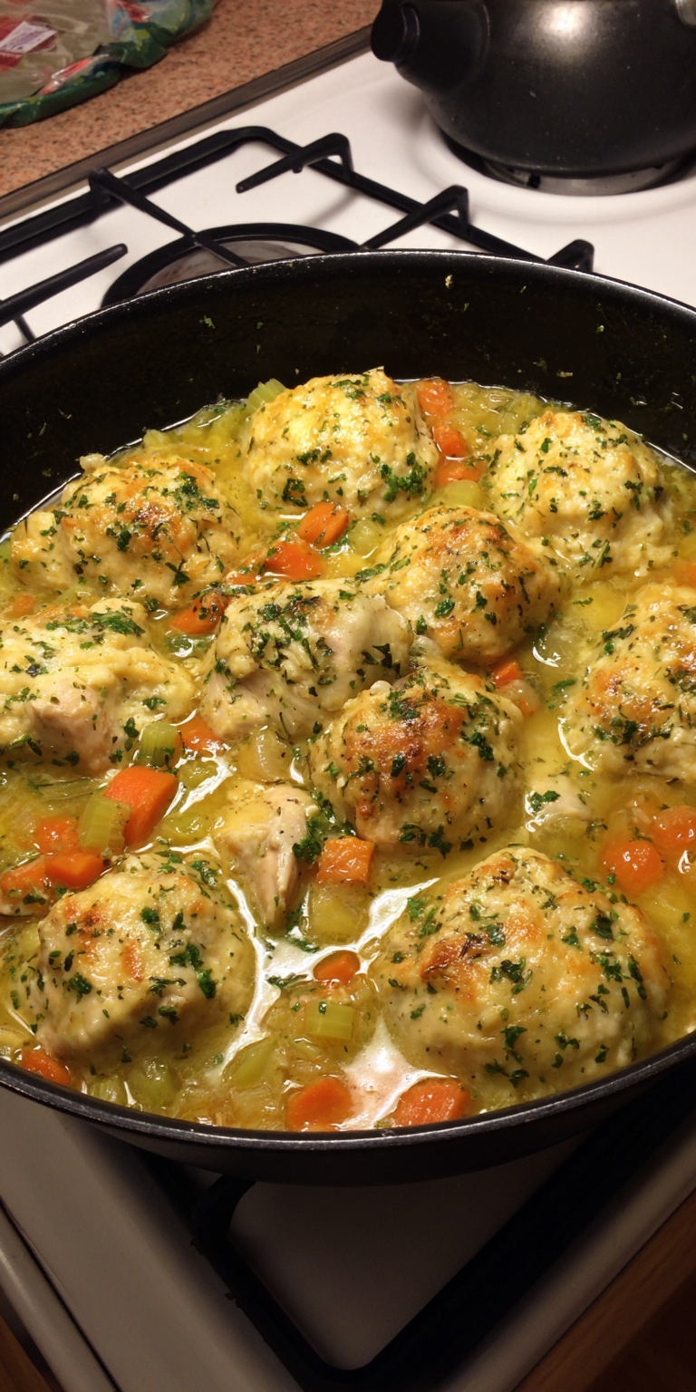 Lemon Herb Chicken And Dumplings served warm with cozy spices