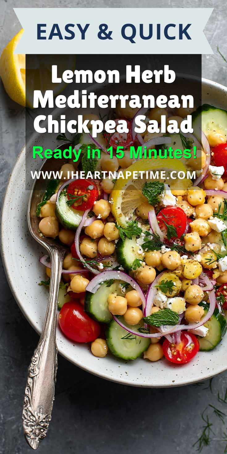 Lemon Herb Mediterranean Chickpea Salad served warm with cozy spices