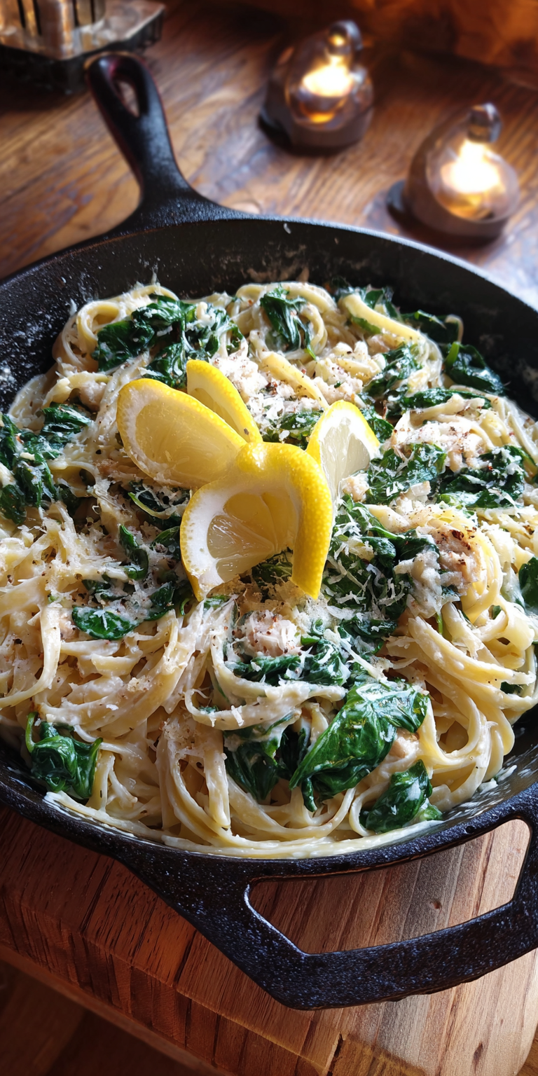 Lemon Ricotta Pasta with Spinach served warm with cozy spices