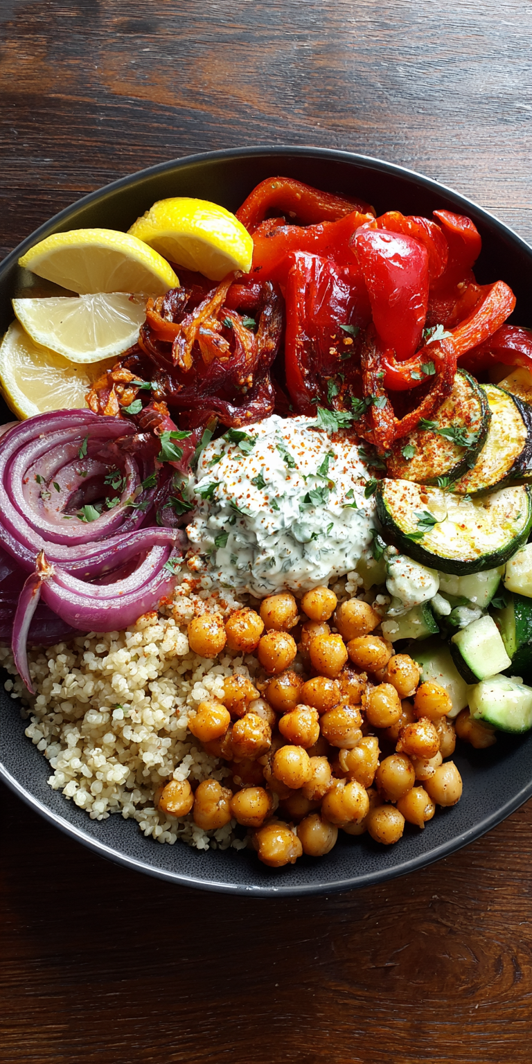 Mediterranean Chickpea Buddha Bowl served warm with cozy spices