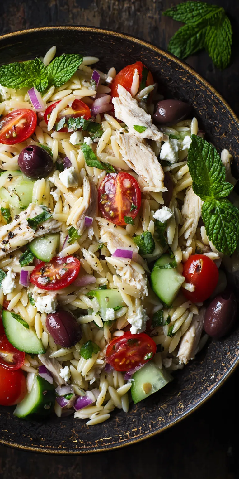 Mediterranean Orzo Salad Healthy Lunch served warm with cozy spices