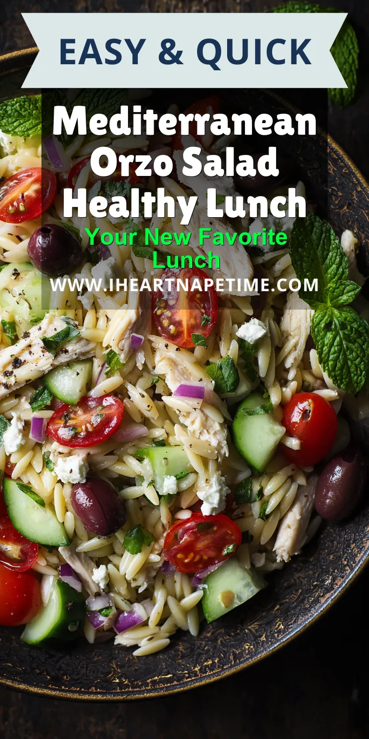 Mediterranean Orzo Salad Healthy Lunch served warm with cozy spices