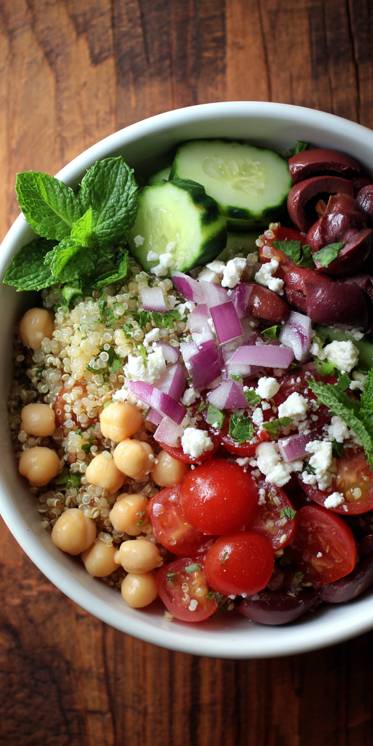 Mediterranean Quinoa Salad Healthy Lunch served warm with cozy spices