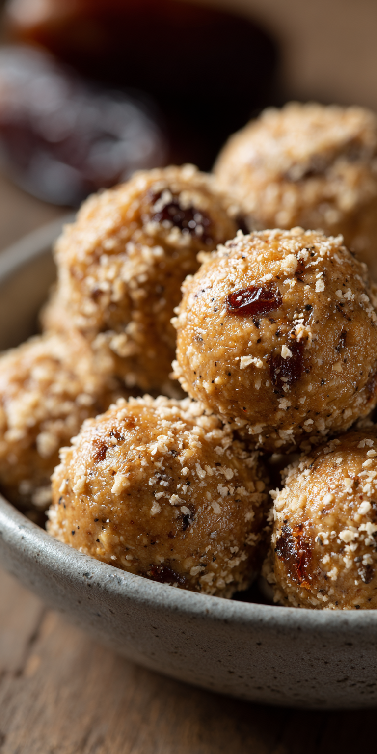 No Bake Peanut Butter Protein Snacks Balls served warm with cozy spices