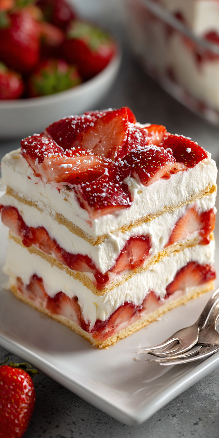 No Bake Strawberry Shortcake Icebox Cake Recipe