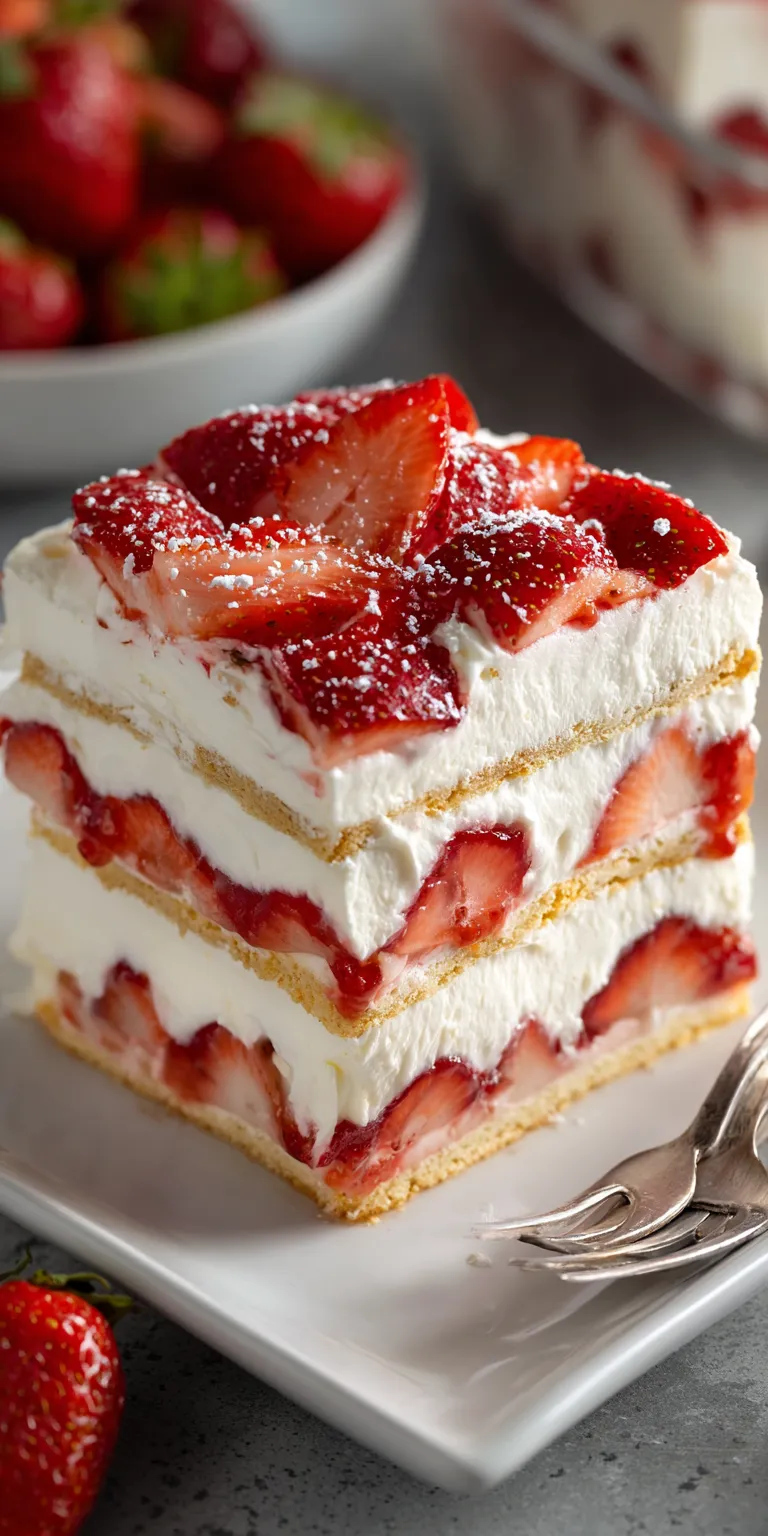 No Bake Strawberry Shortcake Icebox Cake served warm with cozy spices