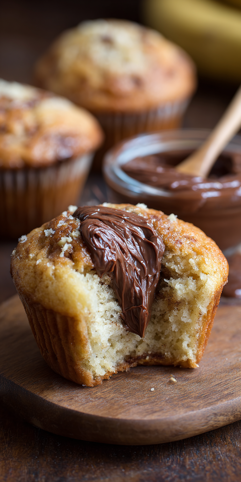 Nutella Stuffed Banana Muffins served warm with cozy spices