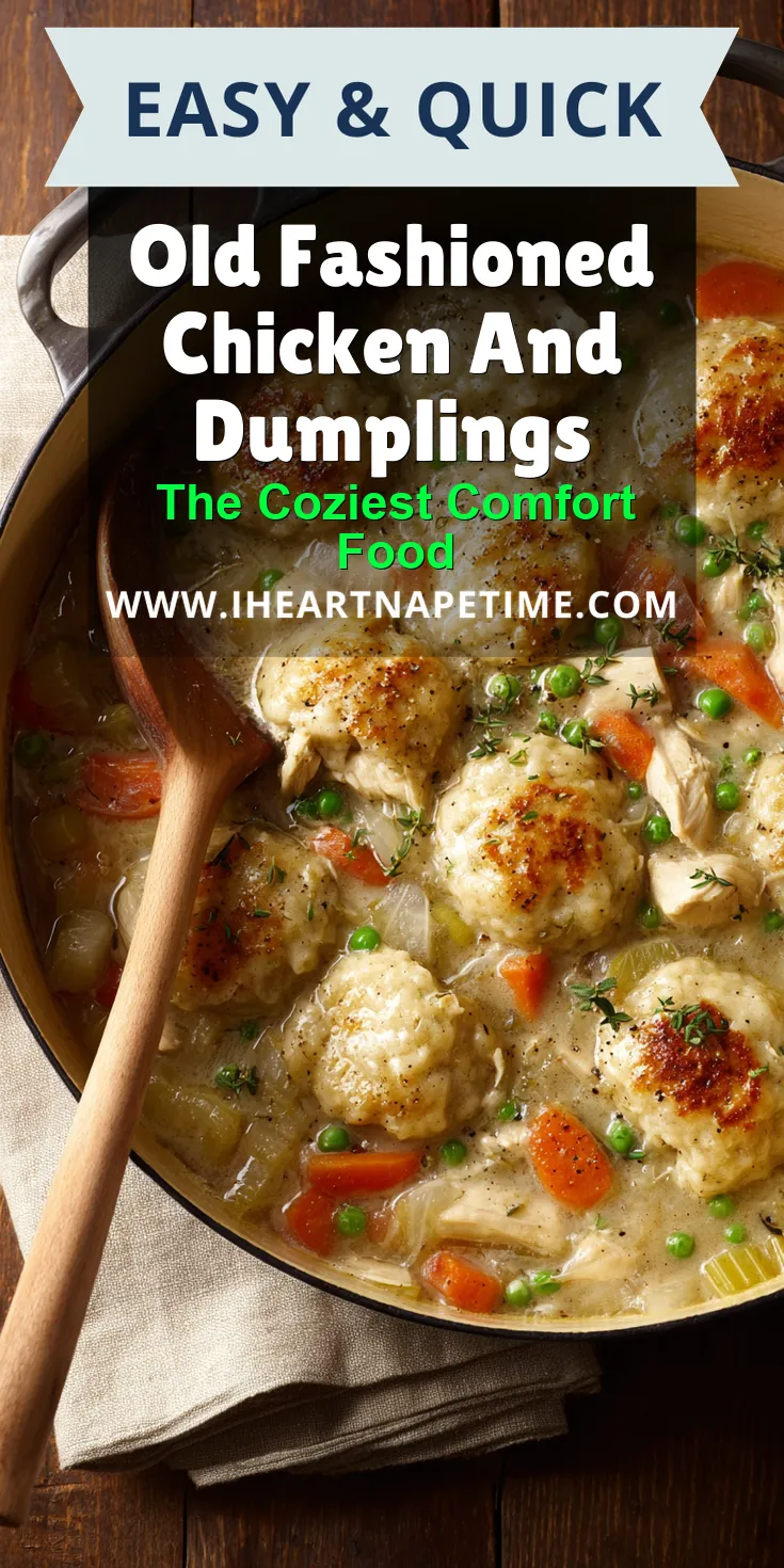 Old Fashioned Chicken And Dumplings served warm with gentle spices and a cozy aroma