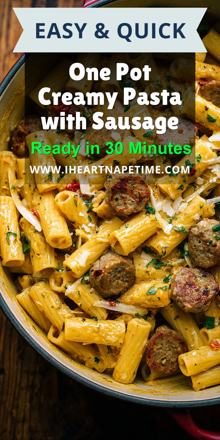One Pot Creamy Pasta with Sausage served warm with cozy spices