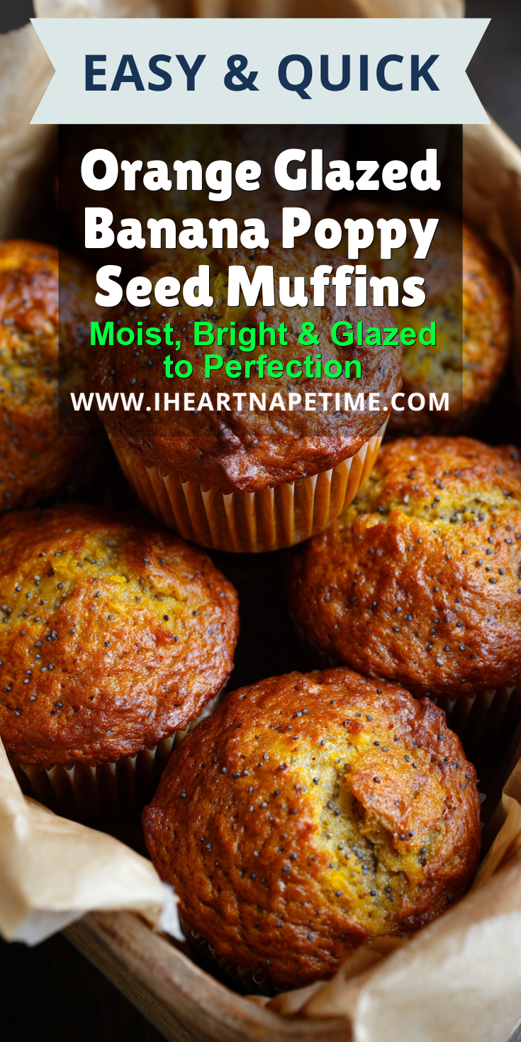 Orange Glazed Banana Poppy Seed Muffins served warm with cozy spices