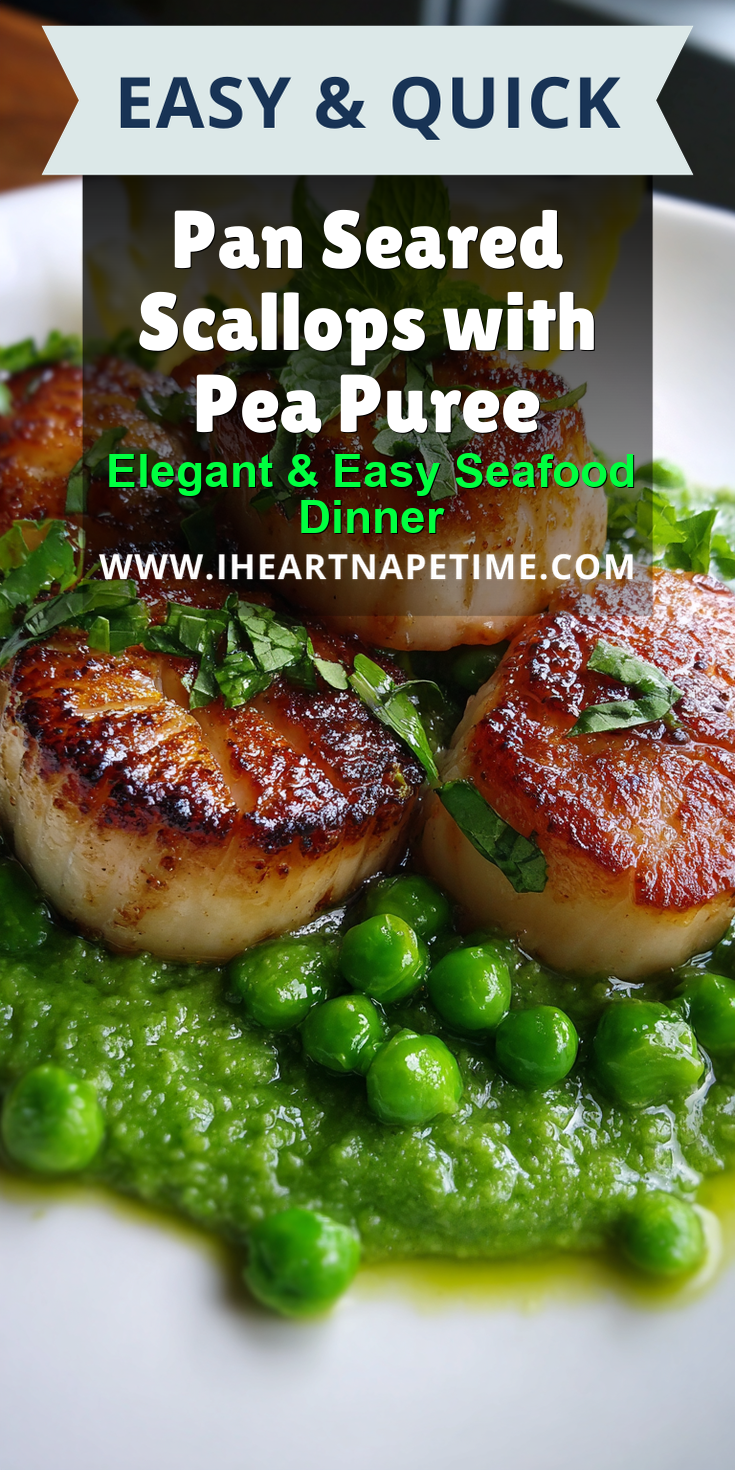 Pan Seared Scallops with Pea Puree served warm with cozy spices